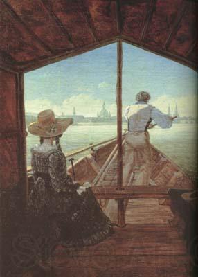 Carl Gustav Carus Boat Ride on the Elbe,near Dresden (mk10) Germany oil painting art